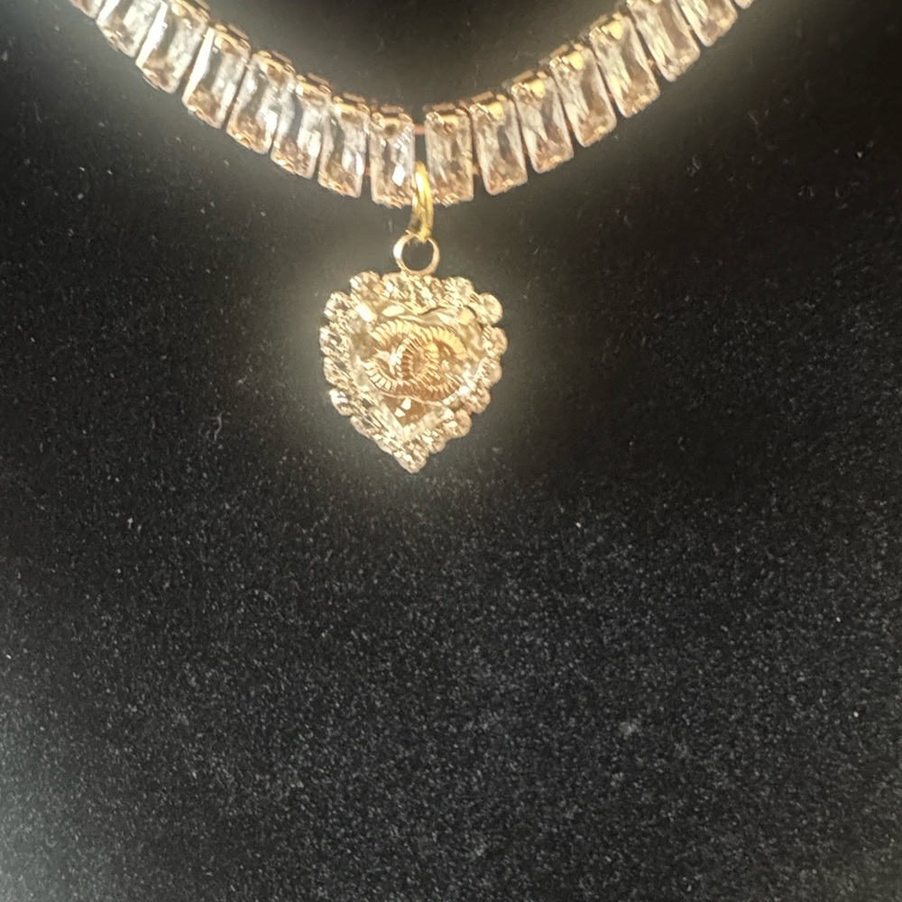Gold-Tone Heart Pendant Tennis Necklace - Women Jewelry - Picture 3 of 9